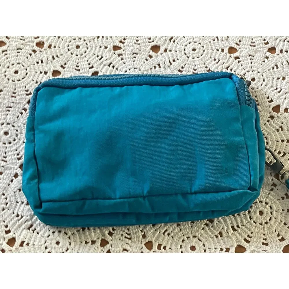 Zhuoku Nylon Wrist Bag Clutch with Strap 3- Pocket Unisex Teal Blue Travel Bag